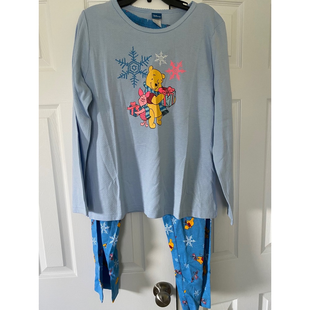 Disney Pajama Set Kids L 14/16 Blue Winnie the Pooh Winter Holiday Christmas